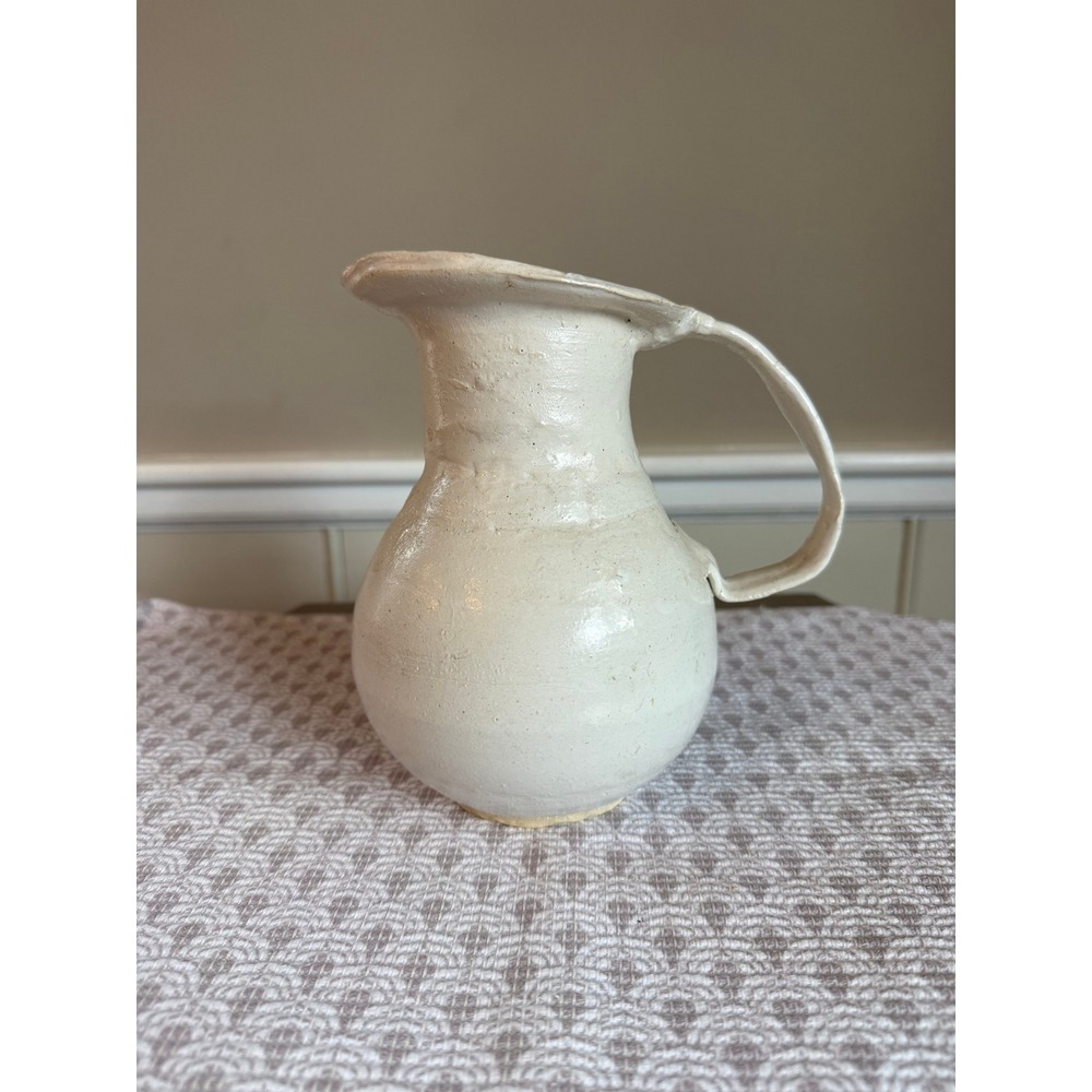Studio Pottery‎ Pitcher Cream White Hand Thrown Ceramic Jug Vintage